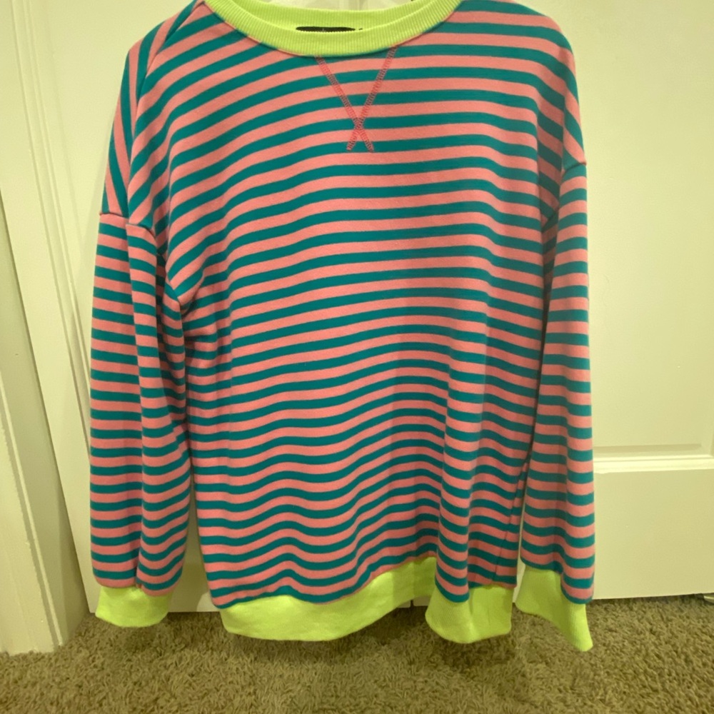 Striped Crew Neck Sweater - Pink and Green